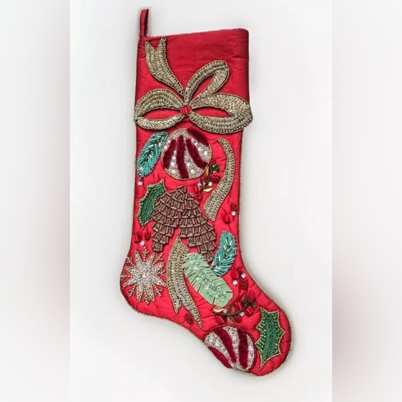 NWT Kim Seybert Red Multi Beaded Holiday Stocking Christmas $240 - Picture 1 of 3
